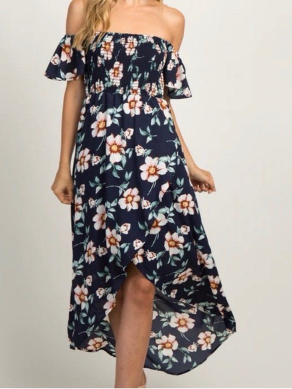 Pinkblush Off-Shoulder Navy Floral Midi Dress, XL